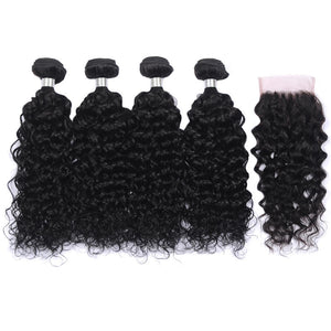 NY Virgin Hair 8a Human Hair Water Wave 4 Bundles With Closure Hair Extension