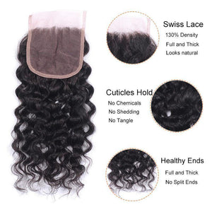 NY Virgin Hair 8a water wave human hair 4 Bundles+4x4 Lace Closure