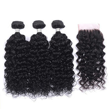 Load image into Gallery viewer, NY Virgin Hair 8a Water Wave 3 Bundles With Closure Brazilian Hair Extensions
