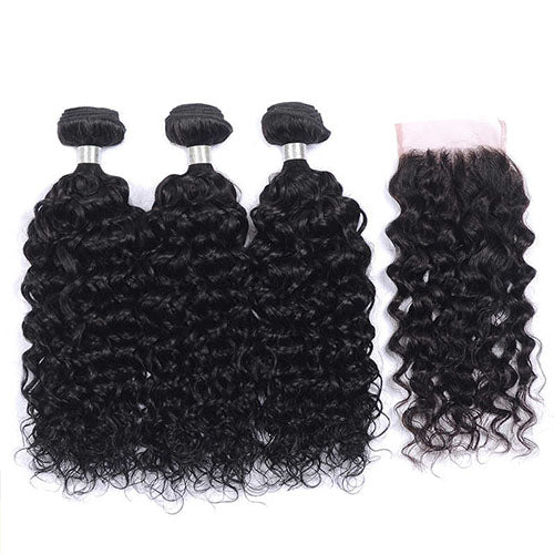 NY Virgin Hair 8a Water Wave 3 Bundles With Closure Brazilian Hair Extensions