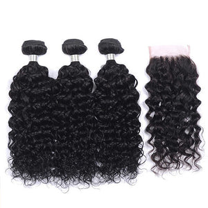 NY Virgin Hair 8a Water Wave 3 Bundles With Closure Brazilian Hair Extensions