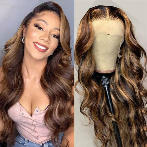 Ombre Body Wave Human Hair Wig P4 27 Highlight Transparent Lace Front Wigs