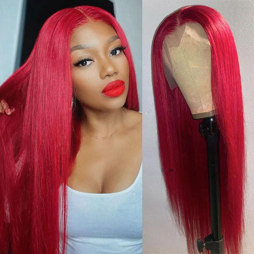 Red Lace Front Human Hair Wigs Straight Brazilian Hair Wig