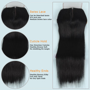 NY Virgin Remy Hair NY Virgin Hair 9a Straight Hair 4x4 Lace Closure 100% Unprocessed Virgin Human Hair
